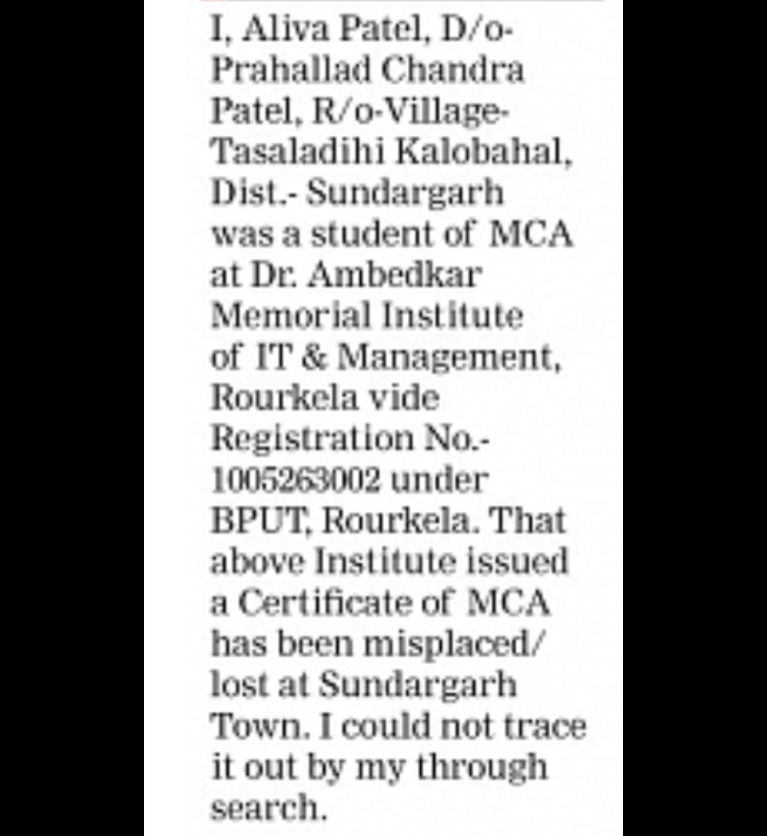 Certificate Loss Notice: