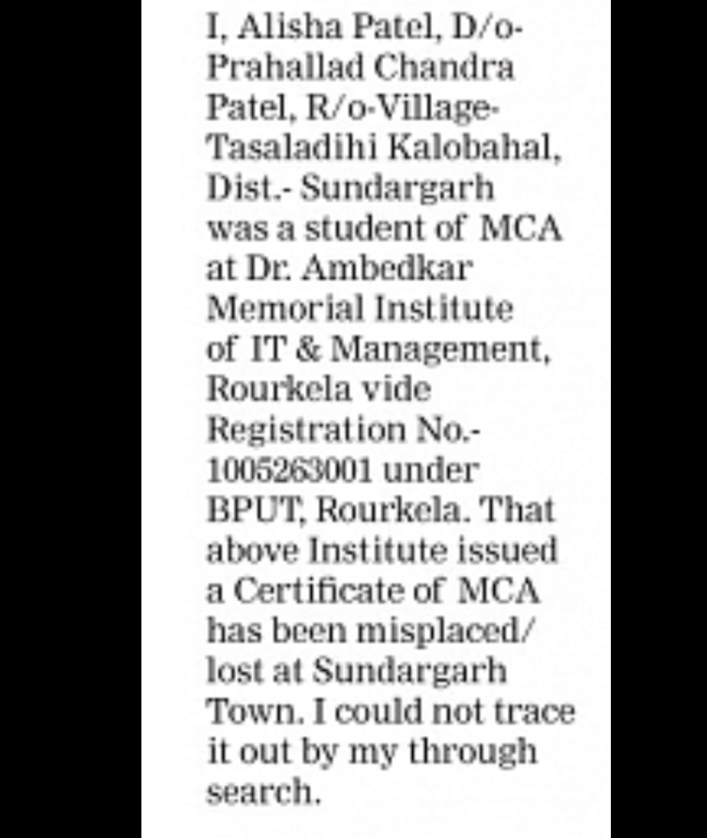 Certificate Loss Notice: