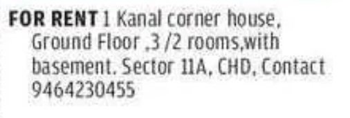 Chandigarh Ground Floor Rental