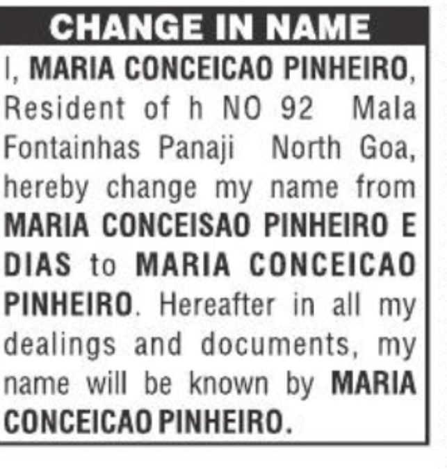 Change in Name Notice – Maria Conceicao Pinheiro