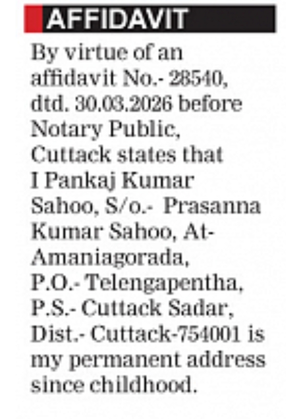 Change of Address Affidavit – Pankaj Kumar Sahoo