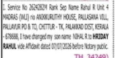 Change of Child's Name: Nial R to Hriday Rahul