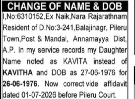 CHANGE OF NAME AND DATE OF BIRTH CORRECTION – NARA RAJARATHNAM FAMILY
