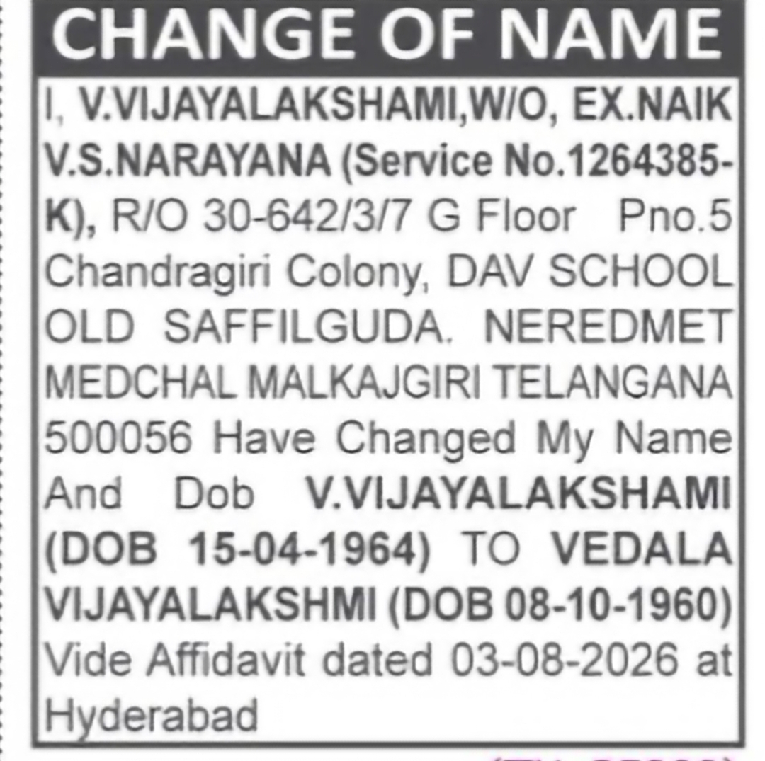 Change of Name and Date of Birth – Hyderabad
