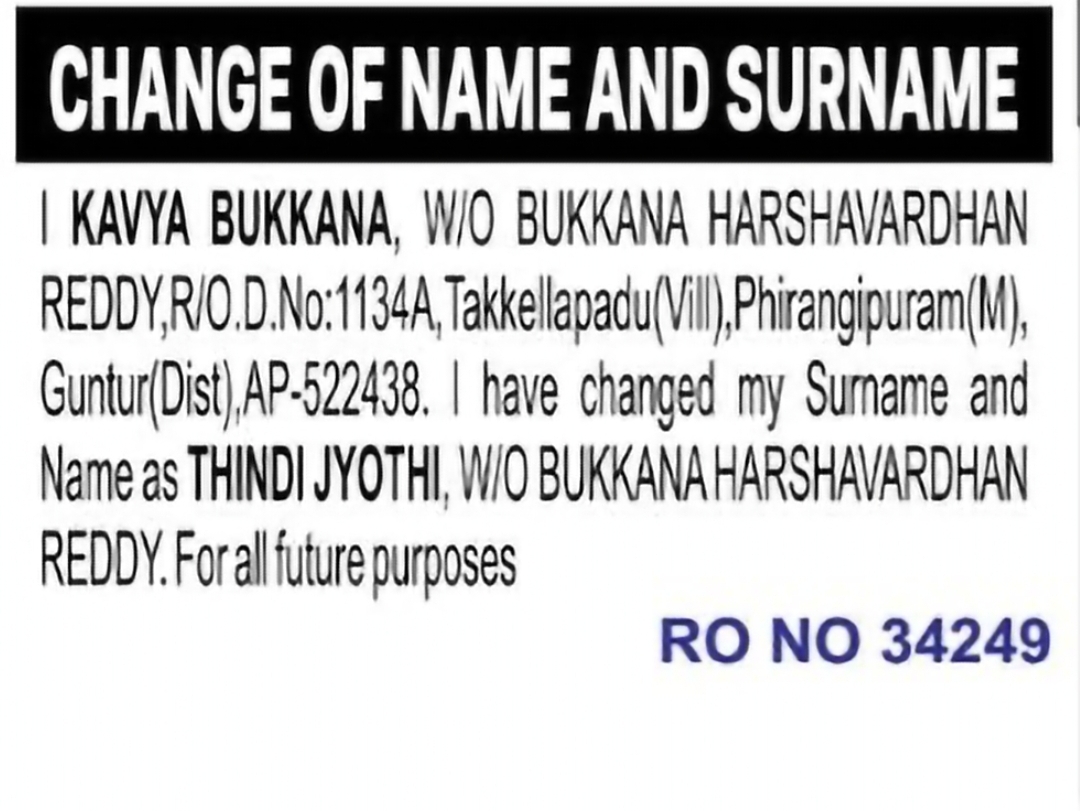 Change of Name and Surname Declaration Mrs. Kaya Bukkana