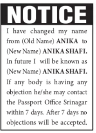 Change of Name – Anika to Anika Shafi