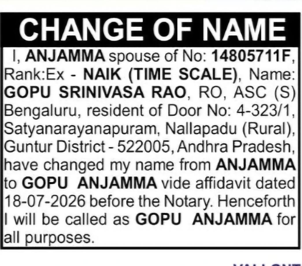 Change of Name – ANJAMMA to GOPU ANJAMMA
