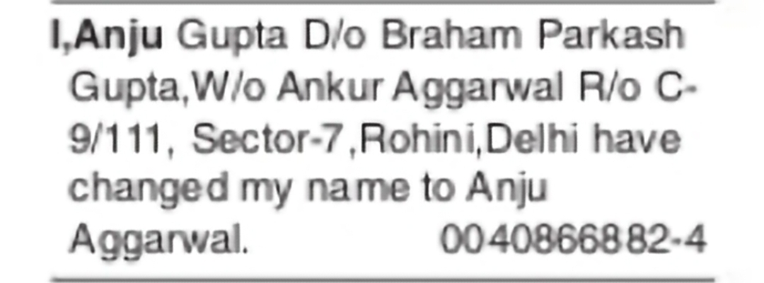 Change of Name – Anju Aggarwal