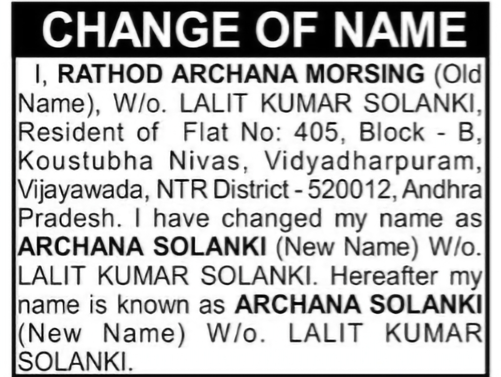 Change of Name – Archana Solanki