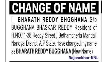 CHANGE OF NAME: BHARATH REDDY B HGGHANA to BHARATH REDDY BUGGHANA
