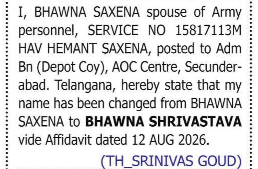 CHANGE OF NAME: BHAWNA SAXENA TO BHAWNA SHRIVASTAVA
