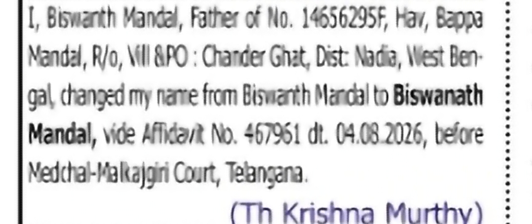 Change of Name: Biswarth Mandal to Biswanath Mandal