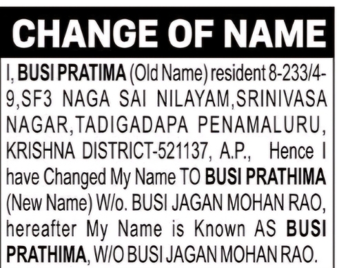 Change of Name: Busi Pratima to Busi Prathima