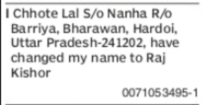 Change of Name: Chhote Lal to Raj Kishor
