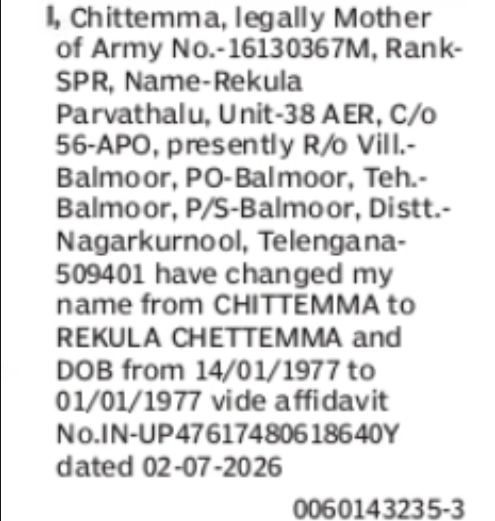 Change of Name – Chittemma to Rekula Chettemma