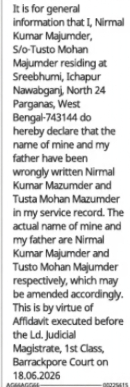 Change of Name Correction: Nirmal Kumar Majumder