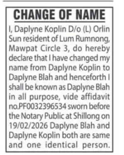 Change of Name – Daplyne Koplin to Daplyne Blah