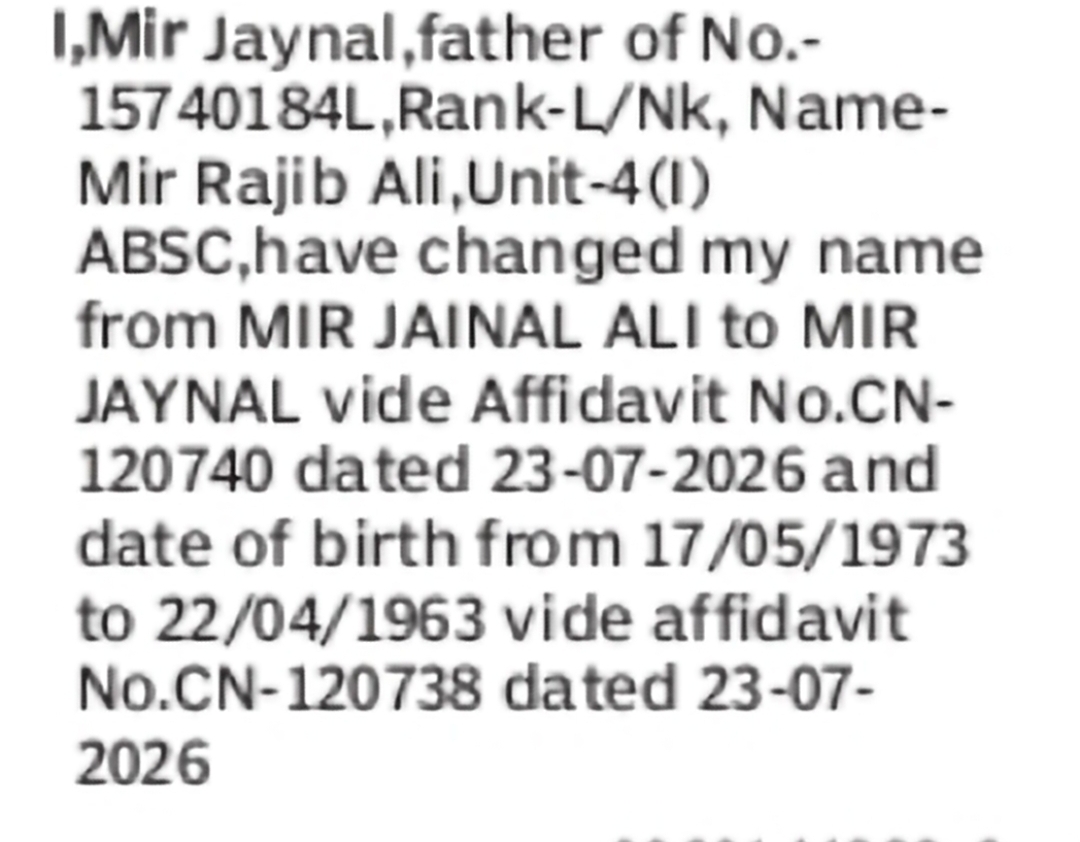 CHANGE OF NAME & DATE OF BIRTH: Mir Jainal Ali to Mir Jaynal