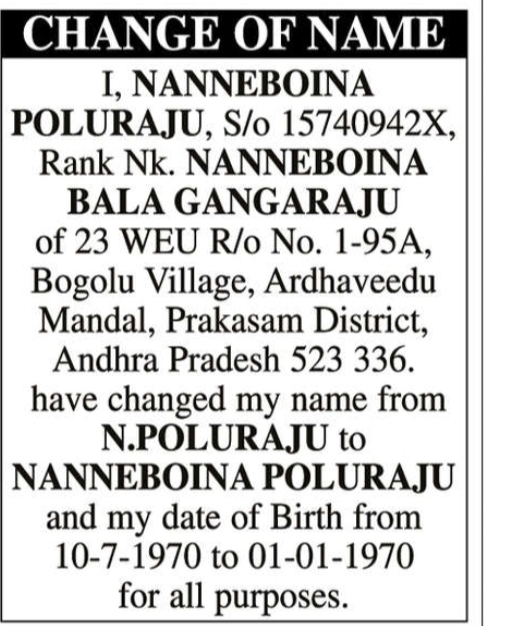 CHANGE OF NAME & DATE OF BIRTH  NOTICE