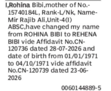 Change of Name & Date of Birth – Rohina Bibi
