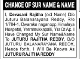 Change of Name: Devasani Rajitha to Juturu Rajitha Reddy