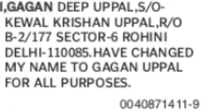 Change of Name: Gagan Deep Uppal to Gagan Uppal