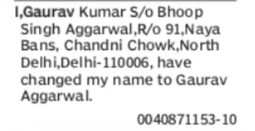 Change of Name: Gaurav Kumar to Gaurav Aggarwal