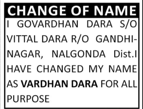 Change of Name – Govardhan Dara to Vardhan Dara