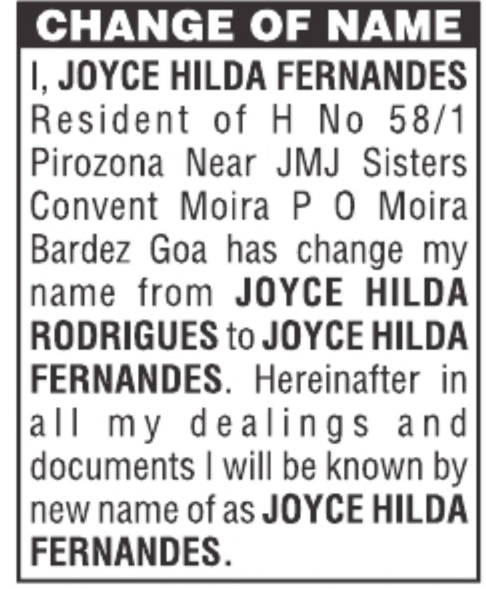 Change of Name – Joyce Hilda Rodrigues to Joyce Hilda Fernandes