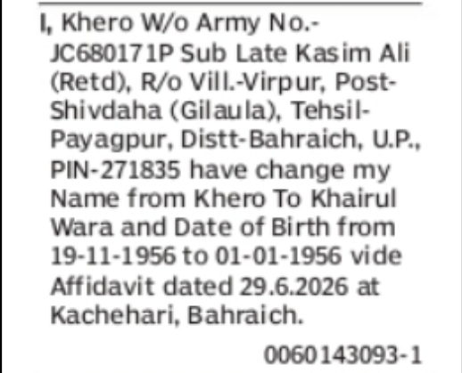 CHANGE OF NAME – KHERO TO KHAIRUL WARA