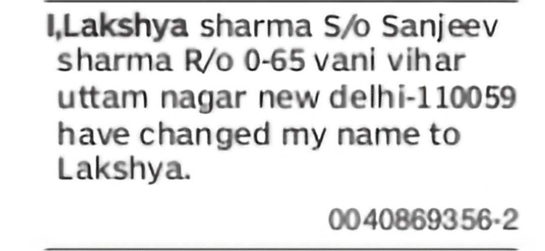 Change of Name: Lakshya Sharma to Lakshya
