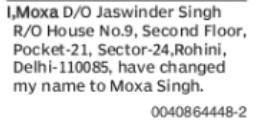 Change of Name: Moxa to Moxa Singh
