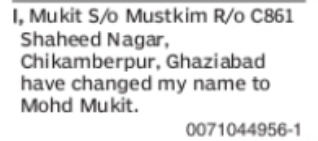 CHANGE OF NAME MUKIT TO MOHD MUKIT