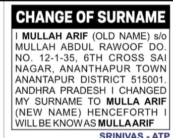 Change of Name: Mullah Arif to Mulla Arif