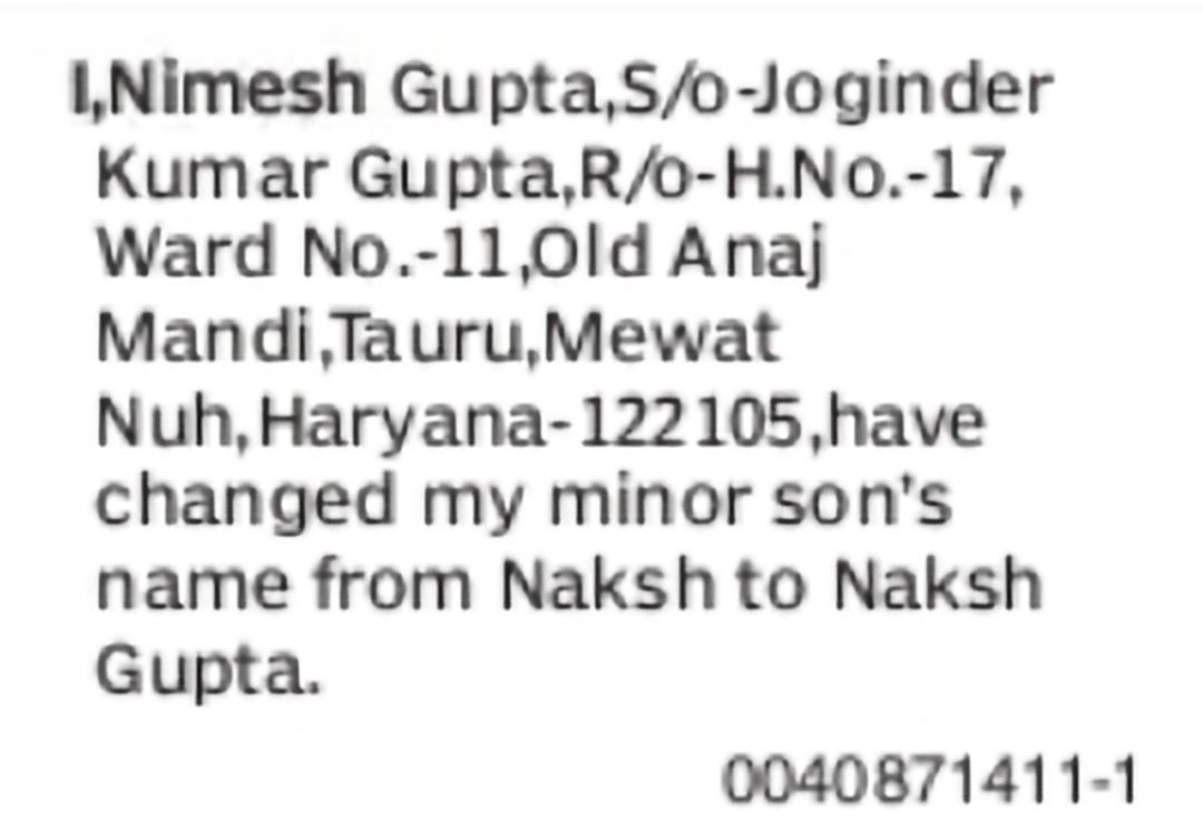 Change of Name – Naksh to Naksh Gupta