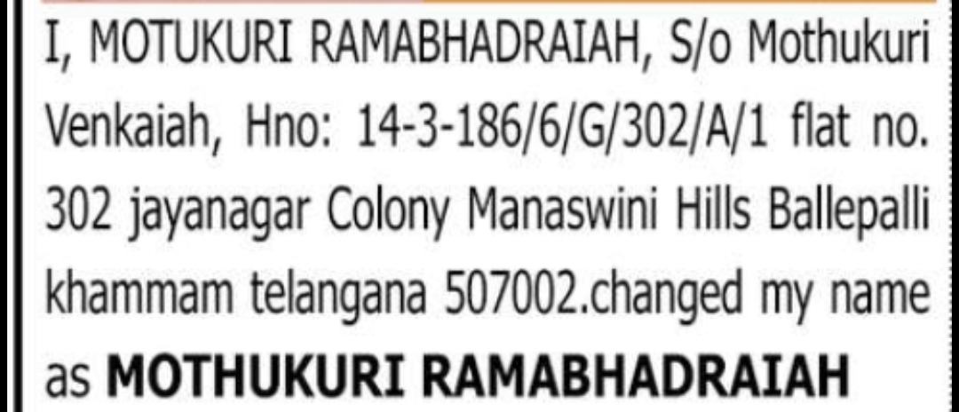 CHANGE OF NAME NOTICE