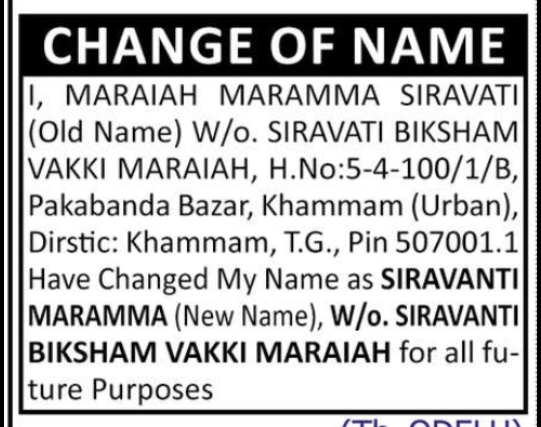 CHANGE OF NAME NOTICE
