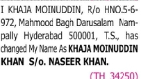 CHANGE OF NAME NOTICE