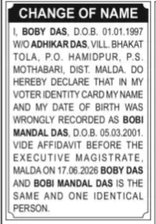 CHANGE OF NAME NOTICE