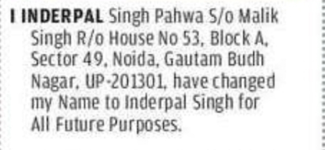 CHANGE OF NAME NOTICE