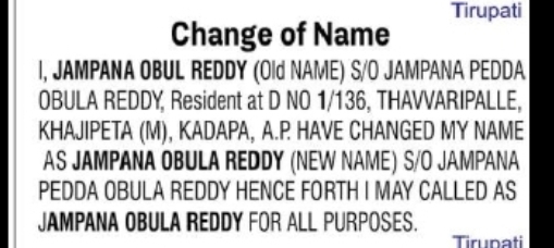 CHANGE OF NAME NOTICE