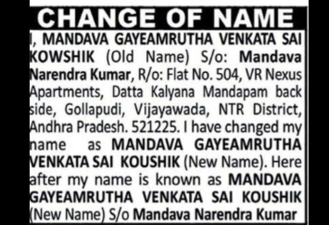 CHANGE OF NAME NOTICE