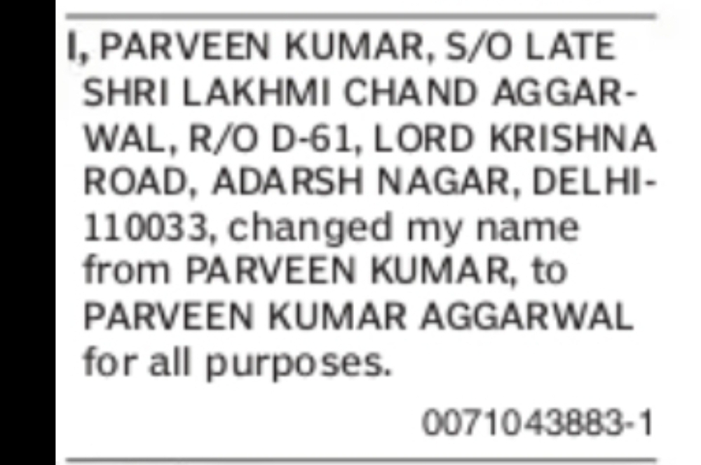 CHANGE OF NAME NOTICE