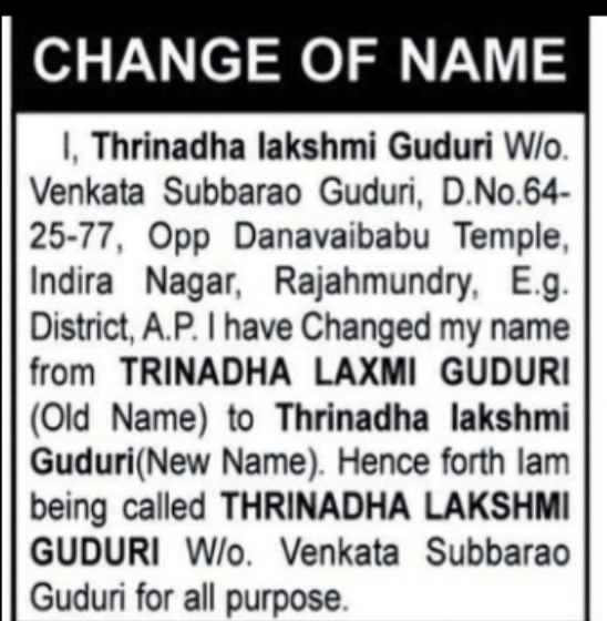 CHANGE OF NAME NOTICE