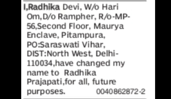 CHANGE OF NAME NOTICE