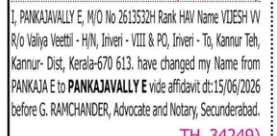 Change of Name: Pankaja E to Pankajavally