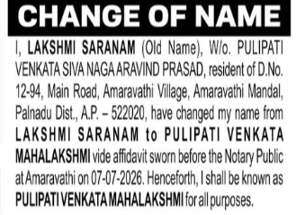 Change of Name – Pulipati Venkata Mahalakshmi
