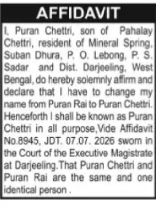 Change of Name – Puran Rai to Puran Chettri