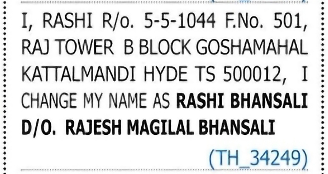 Change of Name: Rajesh Kumar / Rajesh Bhansali to Rajesh Magilal Bhansali