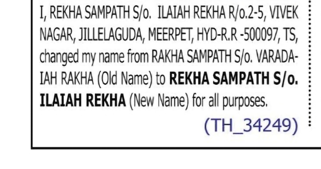 Change of Name – Rakha Sampath to Rekha Sampath
